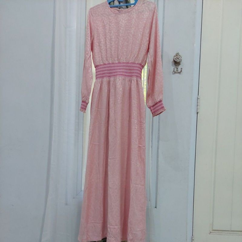 Preloved Eprise Soft Pink Gamis Long Dress Emboss Premium Dress Cantik Gamis Murah