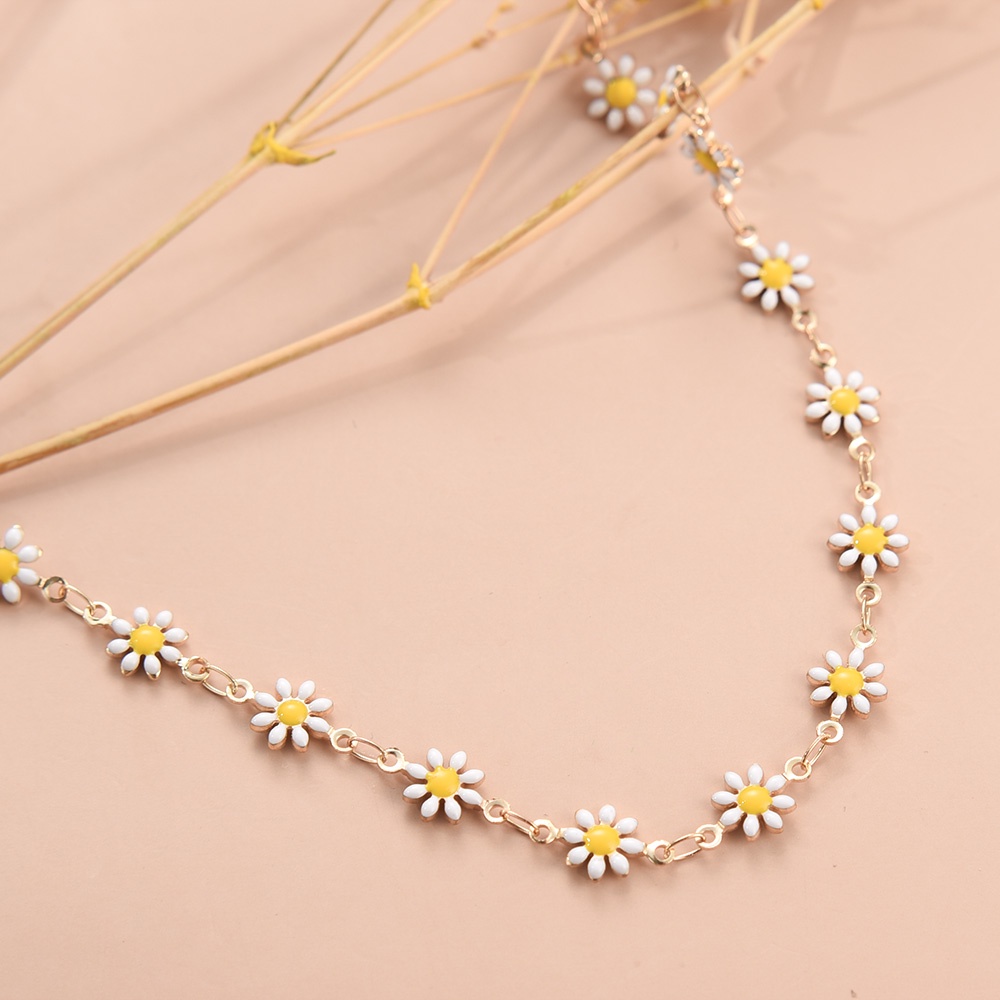 Kalung Rantai Klavikula Desain Bunga Matahari Daisy Warna-Warni Gaya Vintage Untuk Wanita