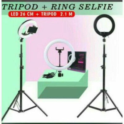 Tripod Besi 2.1 dan LED 26cm RING LIGHT LED 26CM Lampu 26 cm Make Up Vlog Lampu Ringlight