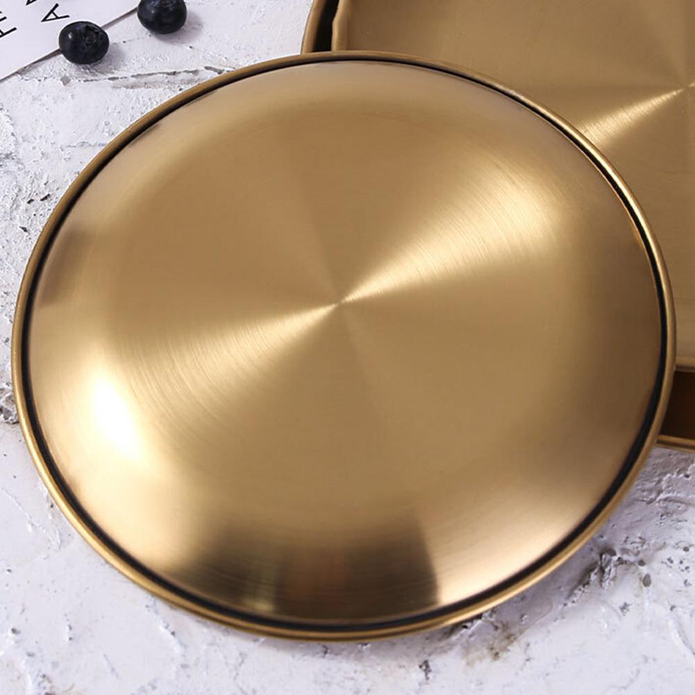 Piring Besi Stainless Steel Food Grade Beli untuk selamanya anti pecah anti karat tidak beracun Makan European Style Stainless Steel gold dan silver European Style Dinner Plates Gold Dining Serving Dishes Steak Kitchen Round Cake Tray Western dinner set