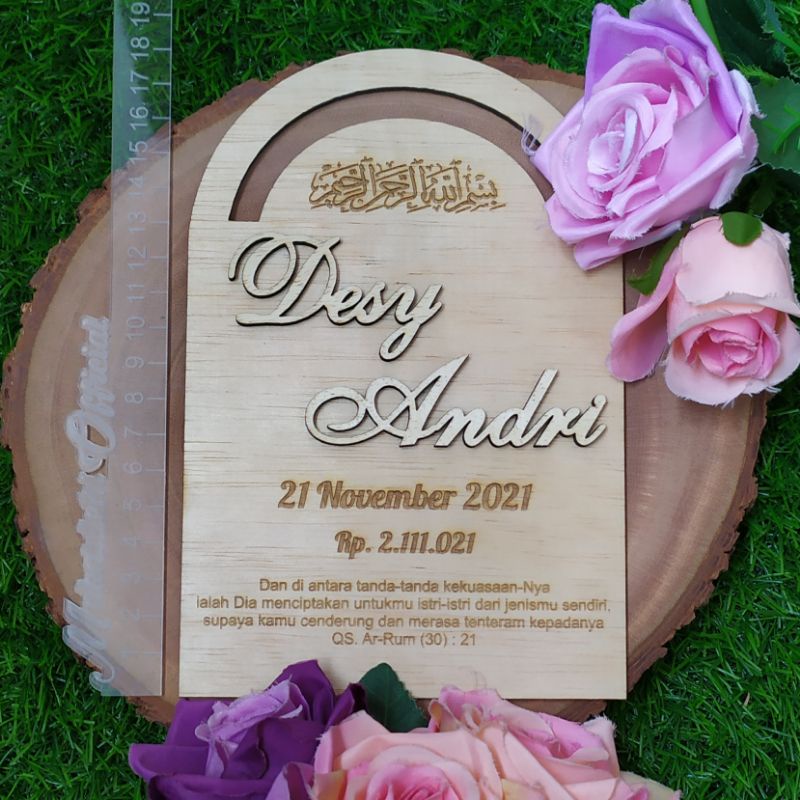 Cutting Nama + Grafir Kubah/Dome bahan TRIPLEK --PO-- Laser Cutting Bahan Isi hiasan Dekorasi Mahar