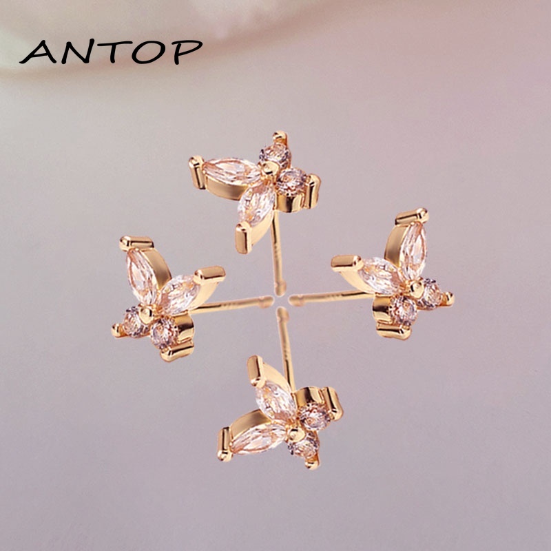 Korea Fashion Micro-Inlaid Zircon Kupu-kupu Anting-Anting Emas Sederhana Temperamen Anting Aksesoris Wanita ANTOP