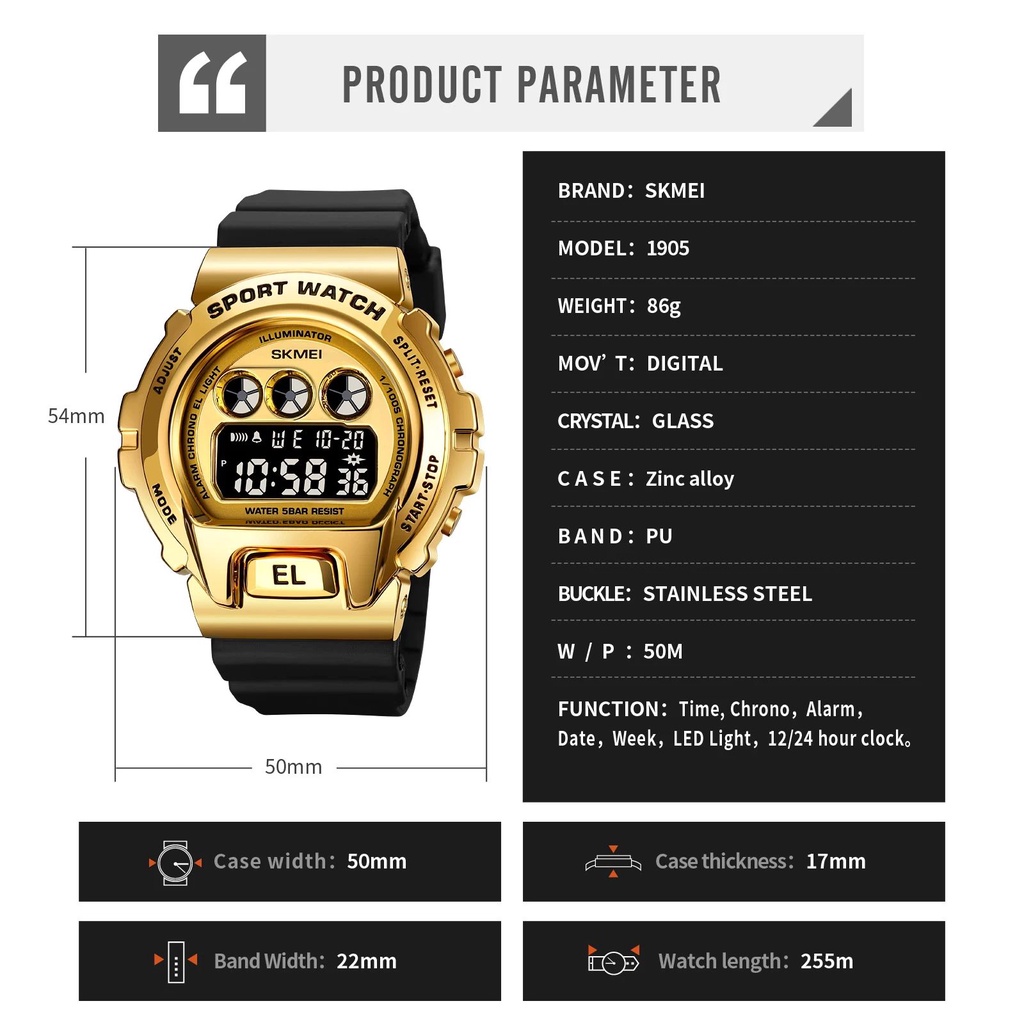 SKMEI 1905 Jam Tangan Pria Digital Anti Air Shockproof 5 ATM WATCHKITE WKOS