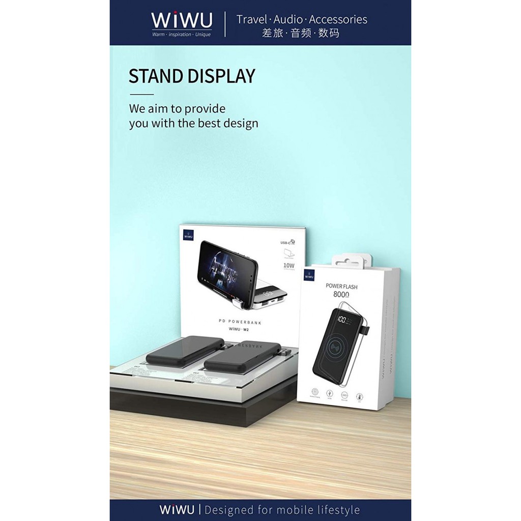 WIWU POWER FLASH W1 - 8000mAh Powerbank with Wireless Charging