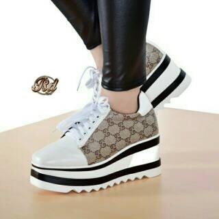 SEPATU WEDGES SNEAKERS TALI WANITA MODEL GUCCI (REPLIKA