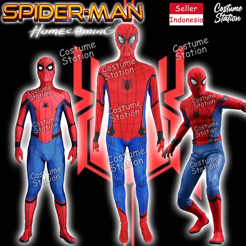 Kostum Spiderman Homecoming / Costume Superhero Marvel pria dewasa