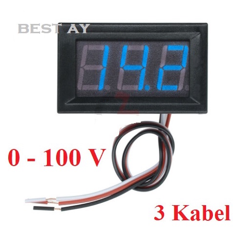 Voltmeter Digital DC Frame LED Blue Biru 3 Kabel 3 Wire 0-100V 0 - 100 V 0.56 Inch