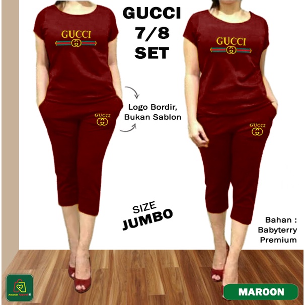 Setelan Olahraga Hotpants Wanita GCI 7/8 JUMBO Bordir Asli Bahan Babyterry Premium Kaos Hot Pants 78 - 28256