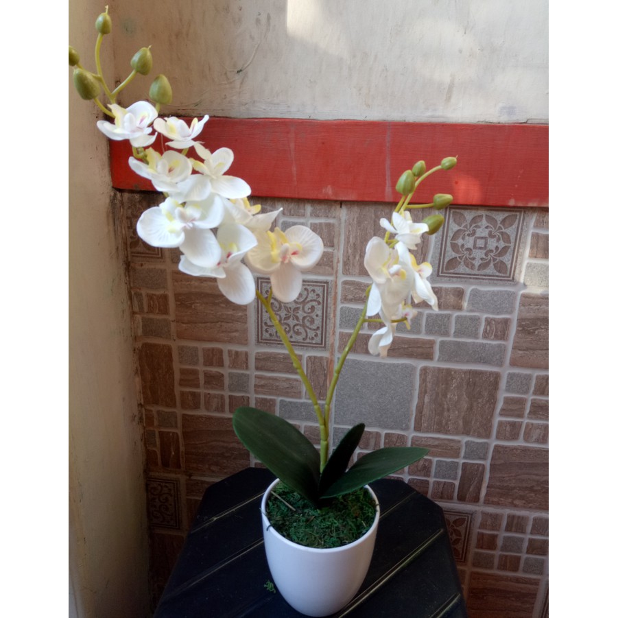 BEST SELLER ARTIFICIAL BUNGA ANGGREK +POT BULAT MELAMIN BERKUALITAS