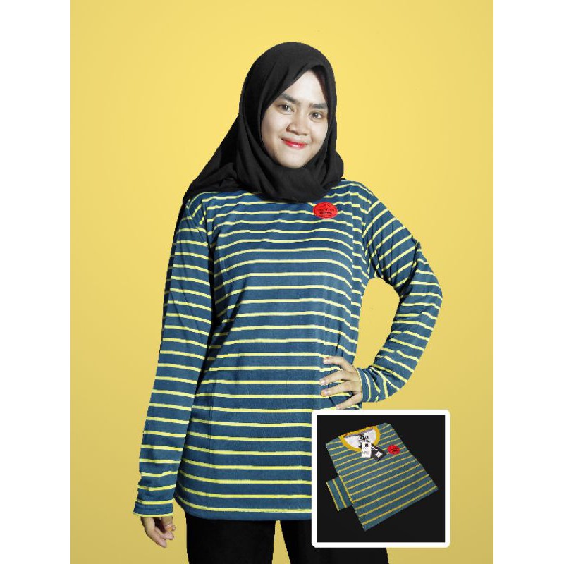 kaos Lengan Panjang Salur Strip Cewek Cowok