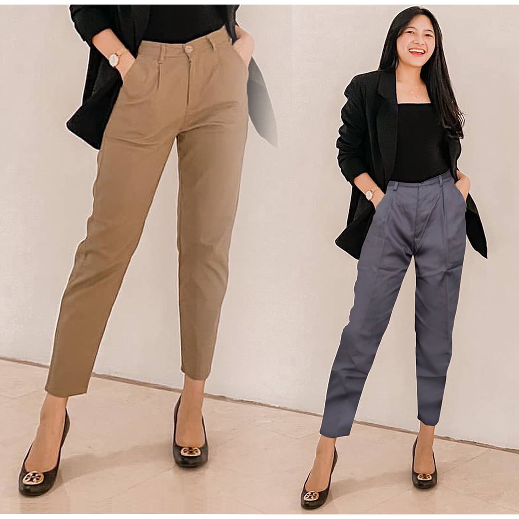 BAGGY PANTS BAHAN TEBAL- Celana Panjang Wanita Latte Nude Army Baggy Baggi Begi Baggie Begie Bagi