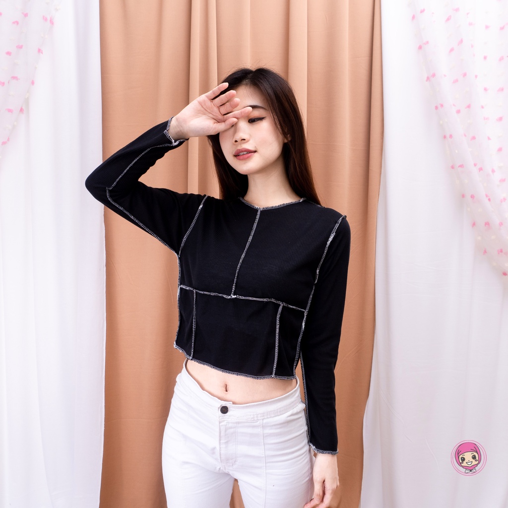 Marie Top Blouse Wanita | Oversize Wanita RIB-HITAM