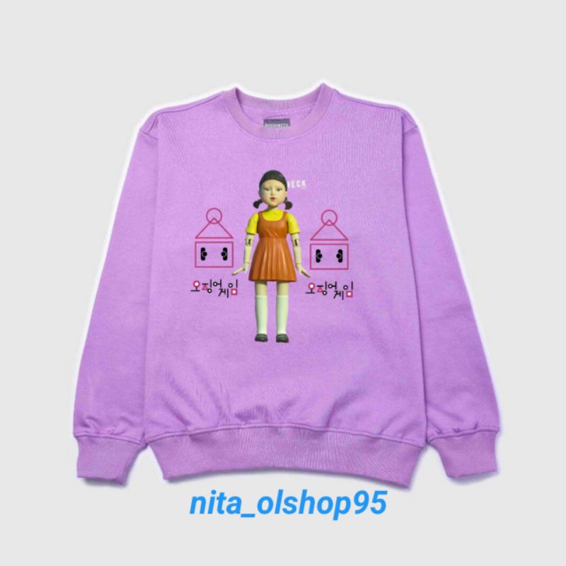 crewneck squid game sweater anak karakter boneka squad game