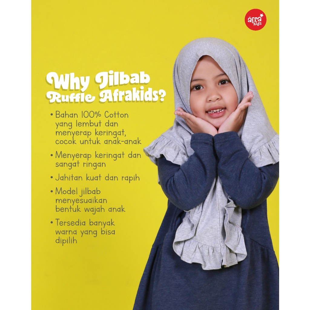 JILBAB AFRAKIDS RUFFLE JR001 JR002 JR003 JR004 JR005 JR006 JR007 JR008 JR009 SIZE S, M, L, XL &amp; XXL