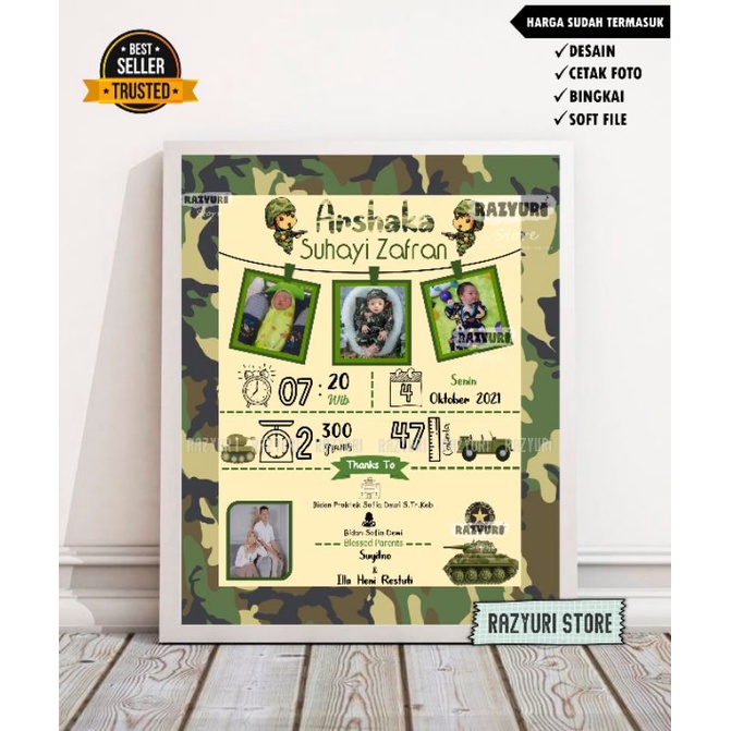 FRAME BIODATA BAYI MINIMALIS/KADO KELAHIRAN AESTHETIC/TENTARA/MINIMALIS/AESTHETIC