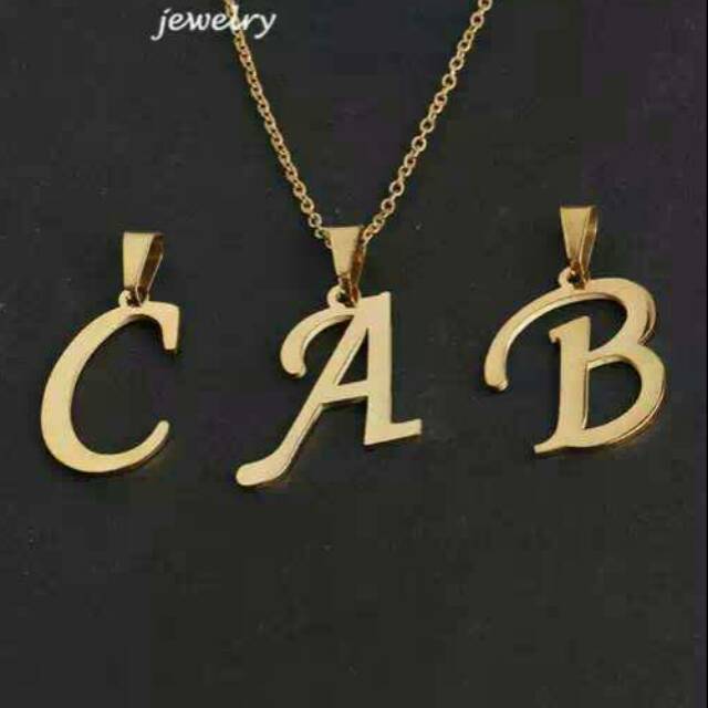 GG kalung Alfabet Latin Titanium Lapis Emas 18k#KL-