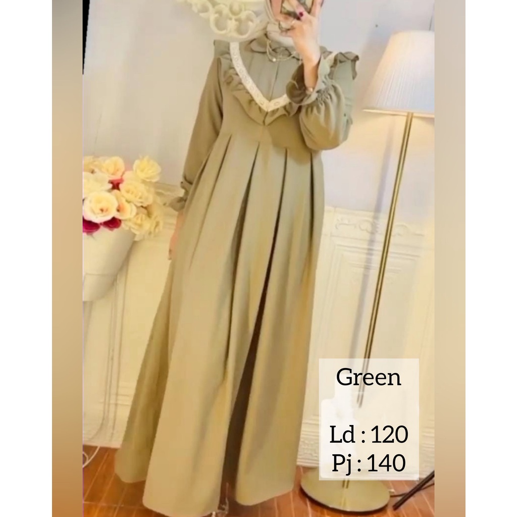 Gamis Crinkle Baju Wanita Resleting Depan Busui Friendly Gamis Kekinian Aplikasi Renda Lon Dress Jumbo Aulia Maxy