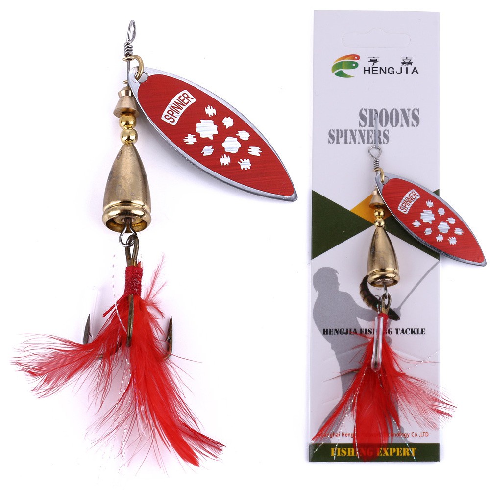 Hengjia 1Pc 10G Umpan Pancing Spoon Bahan Metal Dengan Bulu Ikan Fishing Lure Sequin Bass Bait