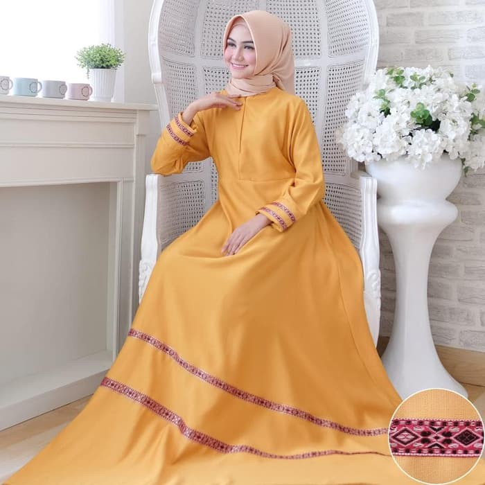 Baju Muslim Kekinian Marlina Maxi Mustad Ni Gamis Wanita Balotely Mustard Remaja Murah Pesta Shopee Indonesia