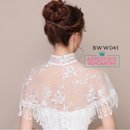 [READY STOCK] PAKAIAN PESTA WANITA LACE BOLERO PENGANTIN RENDA PUTIH BWW041