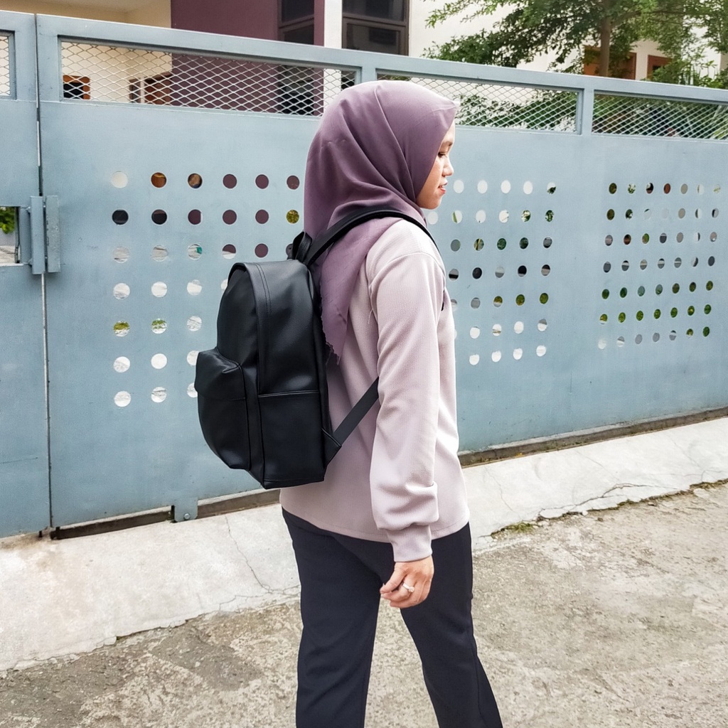 TAS RANSEL KULIT WANITA ELIO HITAM // taskanvasbdg - Backpack Ransel Sekolah Kulit Sintetis / Tas Ransel Gendong Wanita / Tas Punggung Cewek Murah Bandung / COD