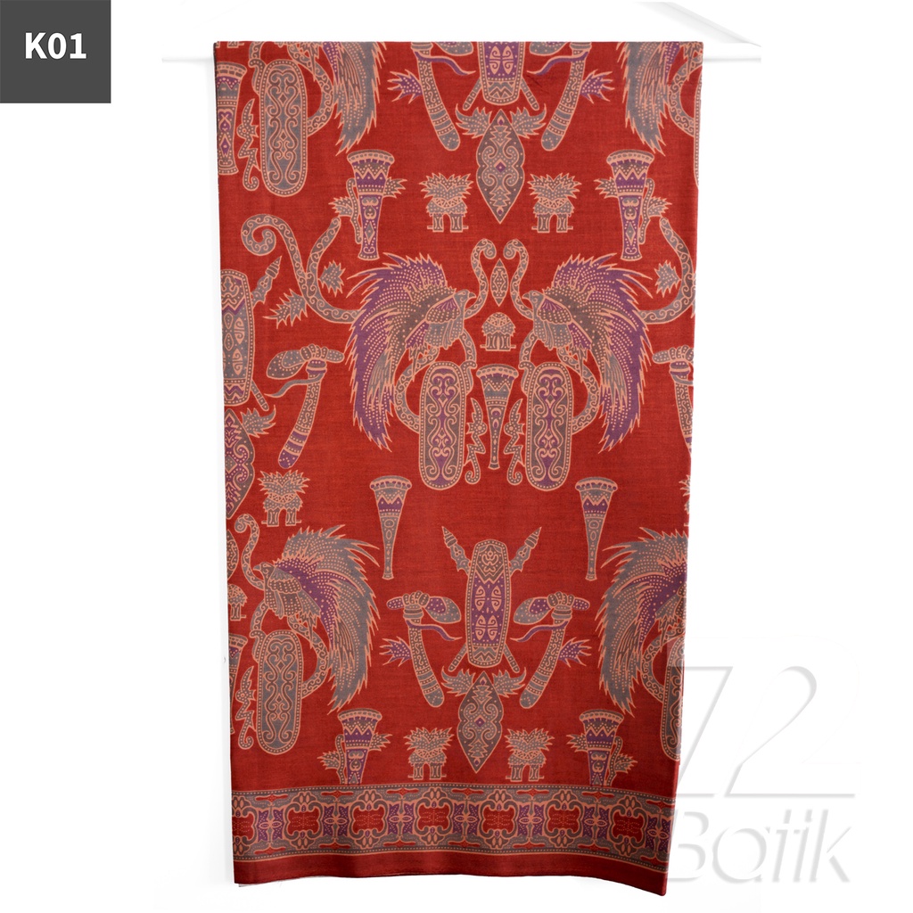 KAIN BATIK PREMIUM Bahan Katun Motif Burung Adat Warna Orange 722378 Cap 72 Jarik Jarit Samping Kebat Panjang Batik Katun Modern Premium Bahan Seragam Batik Pernikahan Kantor Keluarga Murah Kamen Jadi Batik Bali Lembaran