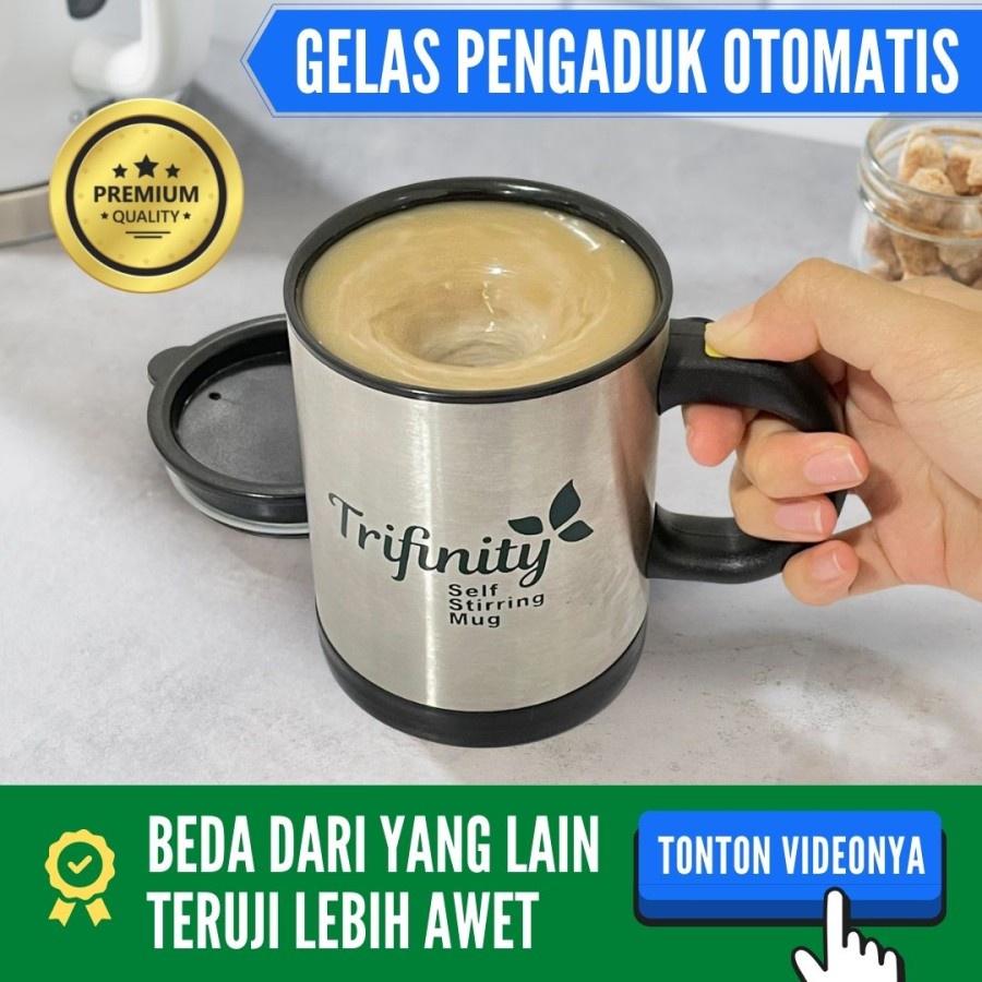 Trifinity Gelas Pengaduk Otomatis Kopi Self Stirring Mug Coffee Automatic Cup Gelas Aduk Sendiri