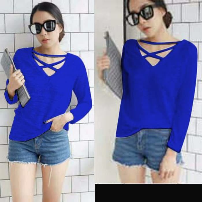 [Blouse Meica Biru] blouse wanita spandex biru