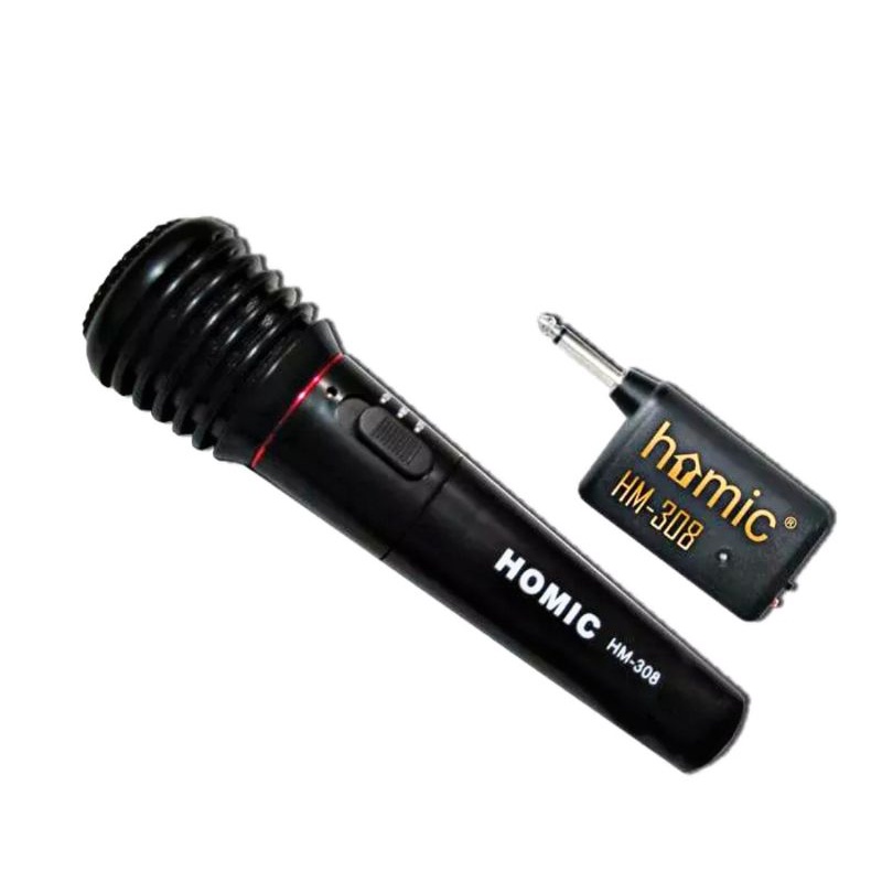 Mikrofon Wireless Single Homic HM 308 Suara Mantap / Mik wireless pakai batre / Mik Karaoke single isi 1