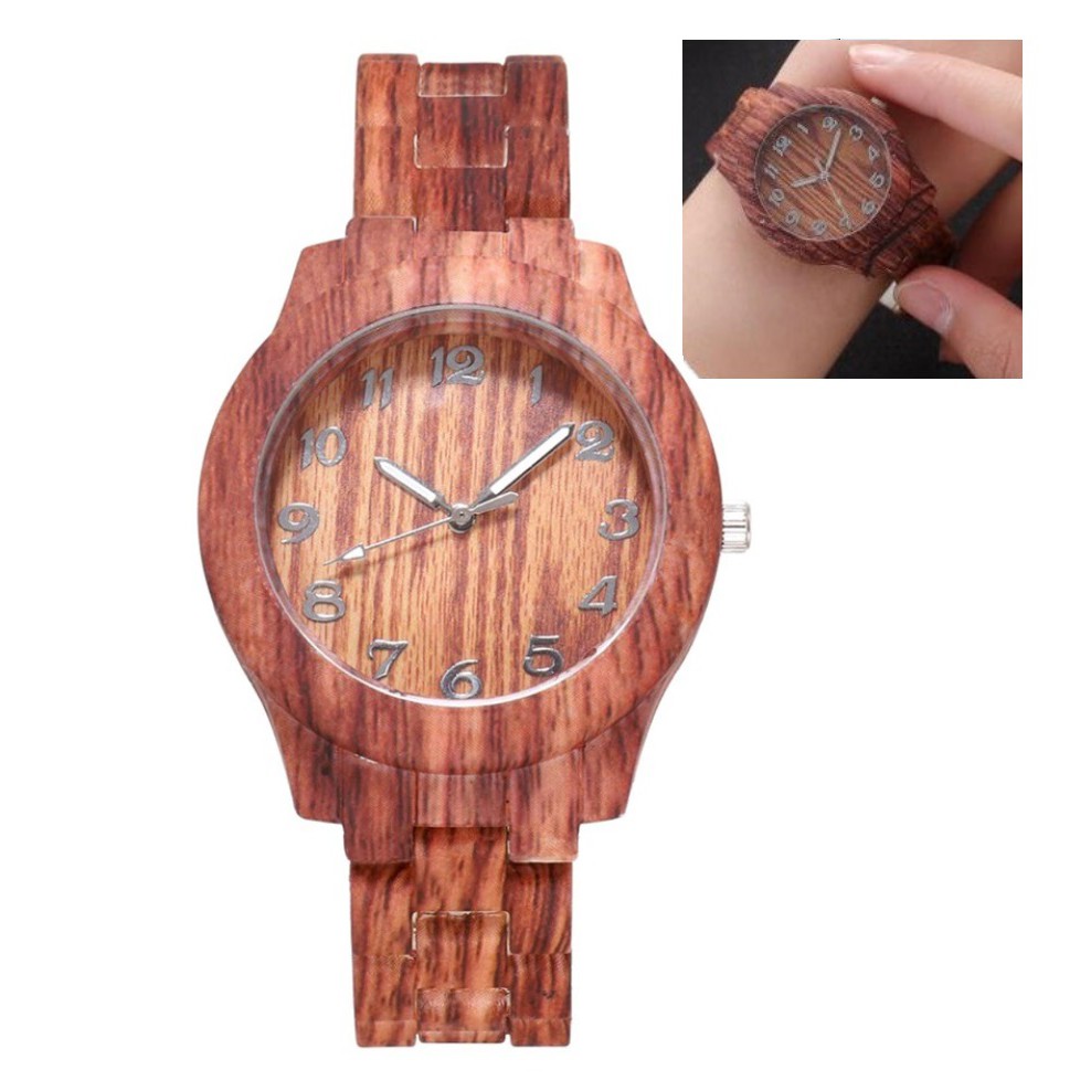 Jam Tangan KAYU Fashion Wanita Gaya Korea Casual Model Bulat Strap Quartz Analog Women Watches