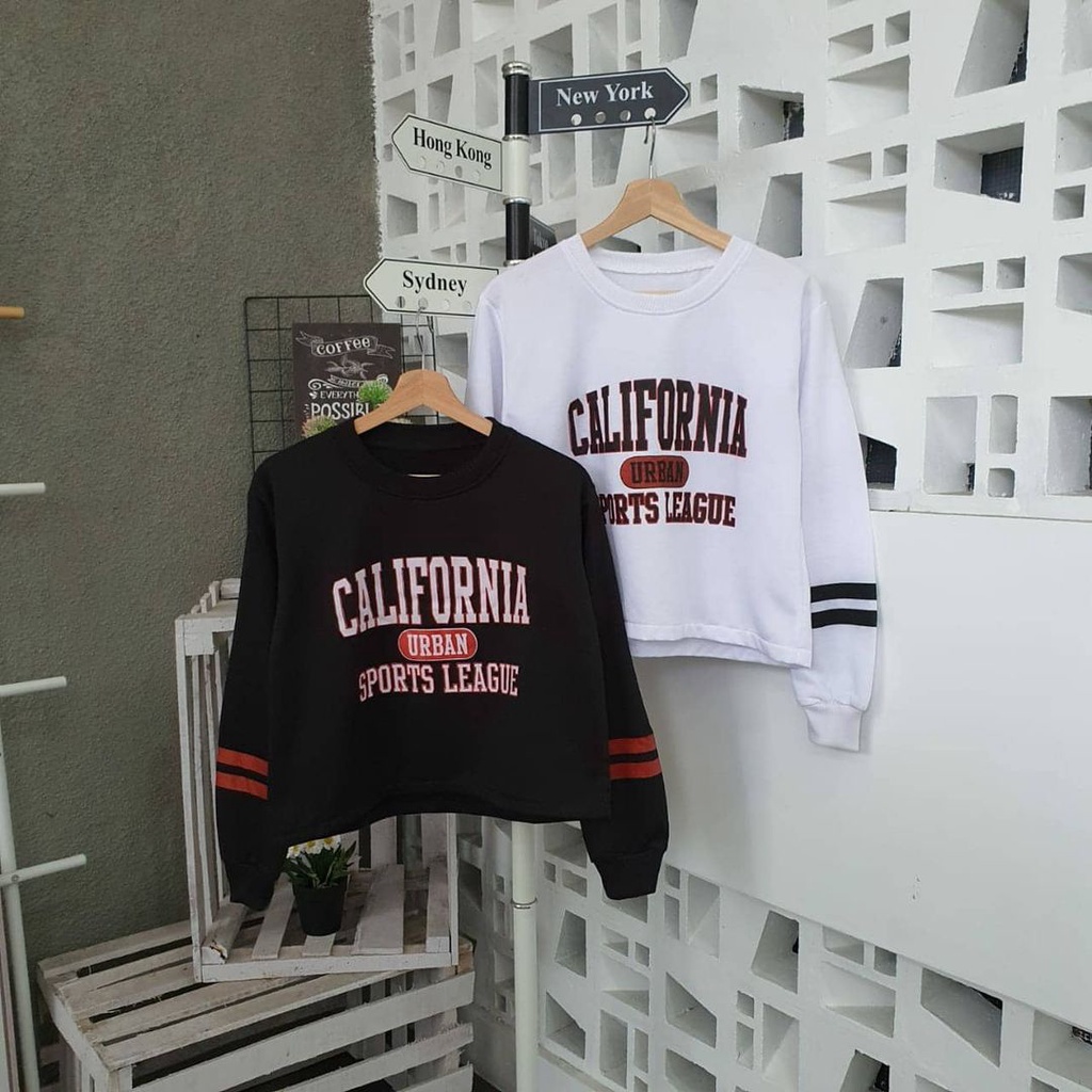 California Urban Croope Sweater Casual Wanita Outher Dengan Garis Lengan Terbaru