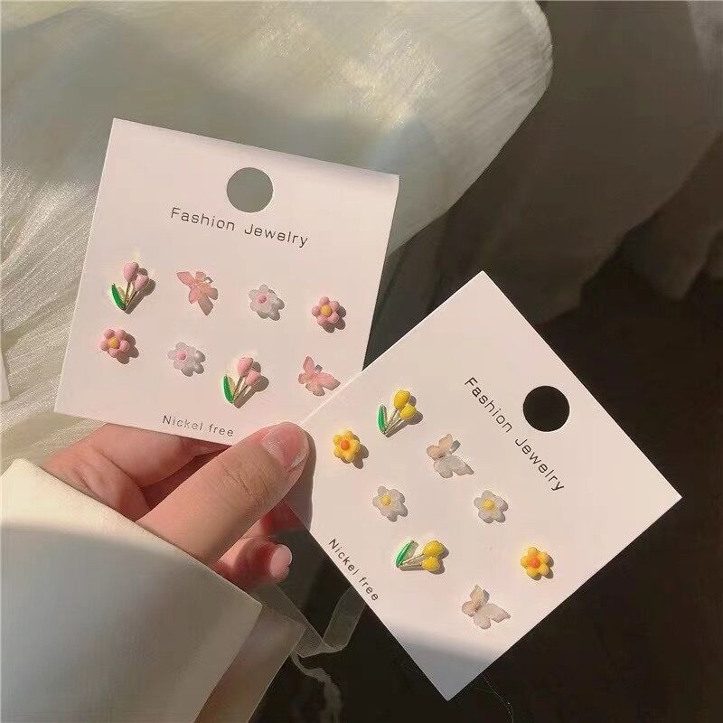 YEEZII Set Anting Stud Desain Bunga Butterfly Hati Mutiara Warna-Warni Untuk Wanita