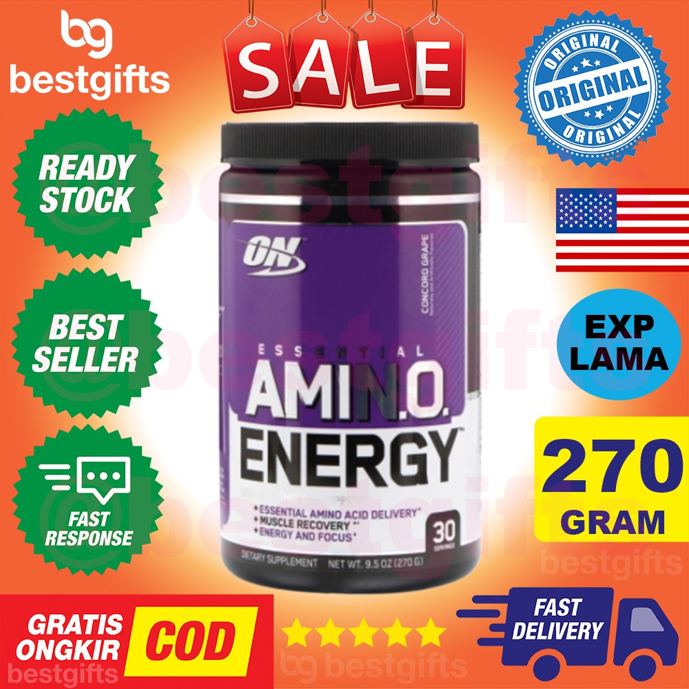 OPTIMUM NUTRITION ON ESSENTIAL AMINO ENERGY GRAPE FOKUS KONSENTRASI ENERGI PEMULIHAN OTOT 270 GRAM