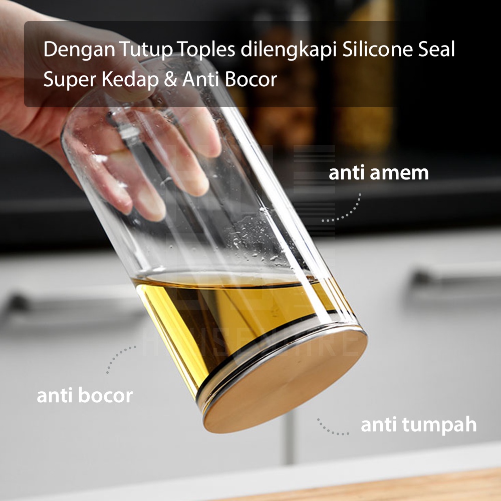 Toples Penyimpanan Kue Serbaguna Biji Bijian Bahan Kaca Borosilicate Bening Kedap Udara Premium Quality HUGO