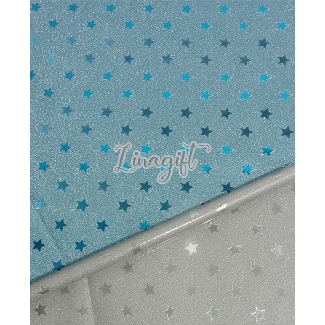 ( 3 Lembar ) PLASTIC METALLIC GLITTER STARS - PLASTIK KADO METALIK GLITER PASIR BINTANG STAR SILVER GOLD CLASSIC VINTAGE EXCLUSIVE EUSTHATIC