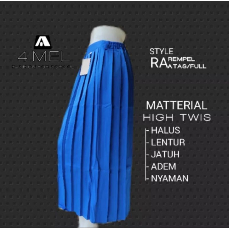 ROK SD PANJANG WARNA BIRU BENHUR MODEL PINGGANG BAWAH KAIN TWIS(LICIN)