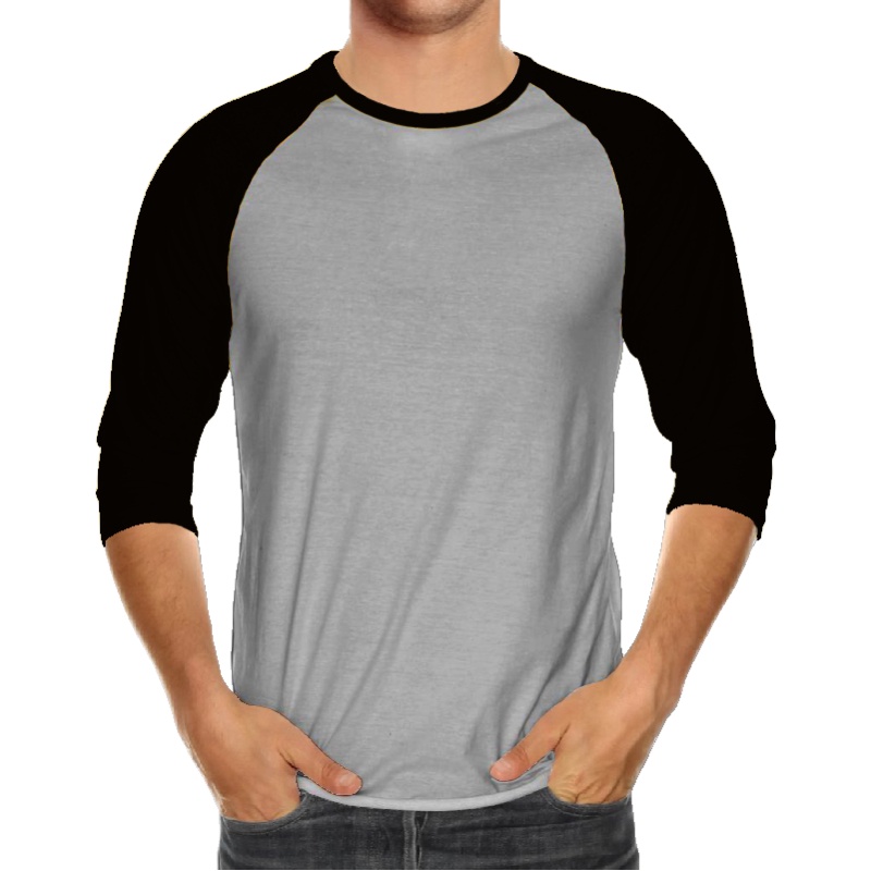 Kaos pria Atasan Baju cowok tangan 3/4 polos remaja dewasa raglan hitam jumbo