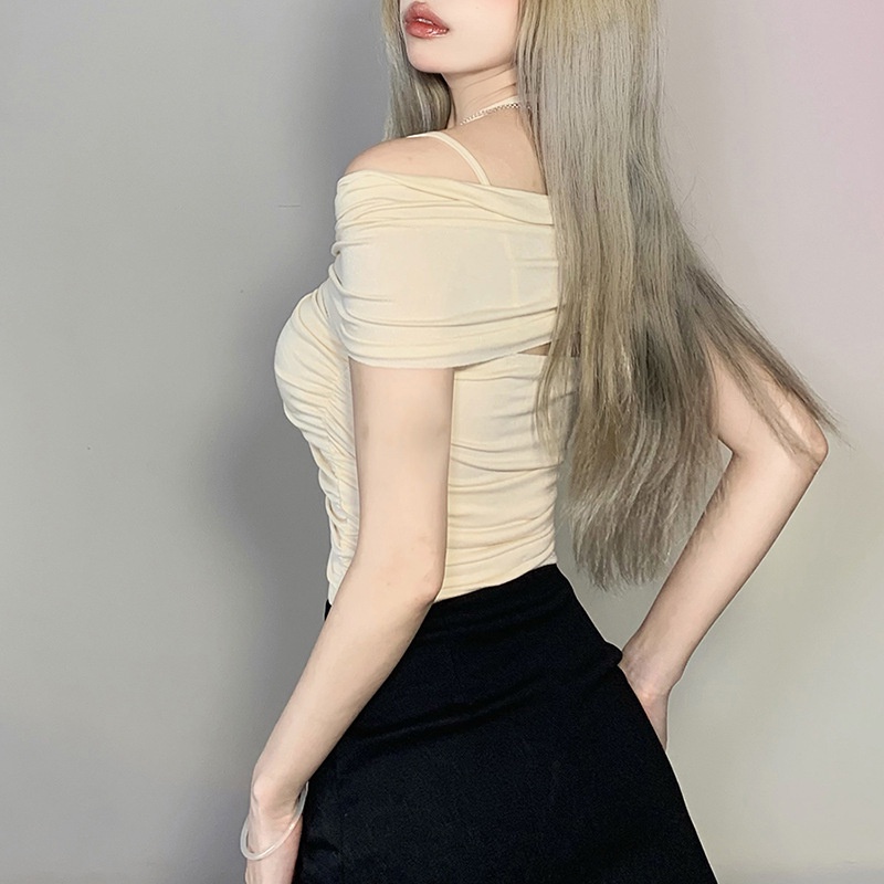 #Sisjuly# Wanita Musim Panas Baru Pakaian Wanita Warna Solid Slim Fit Dipotong Pusar Fashion Halter