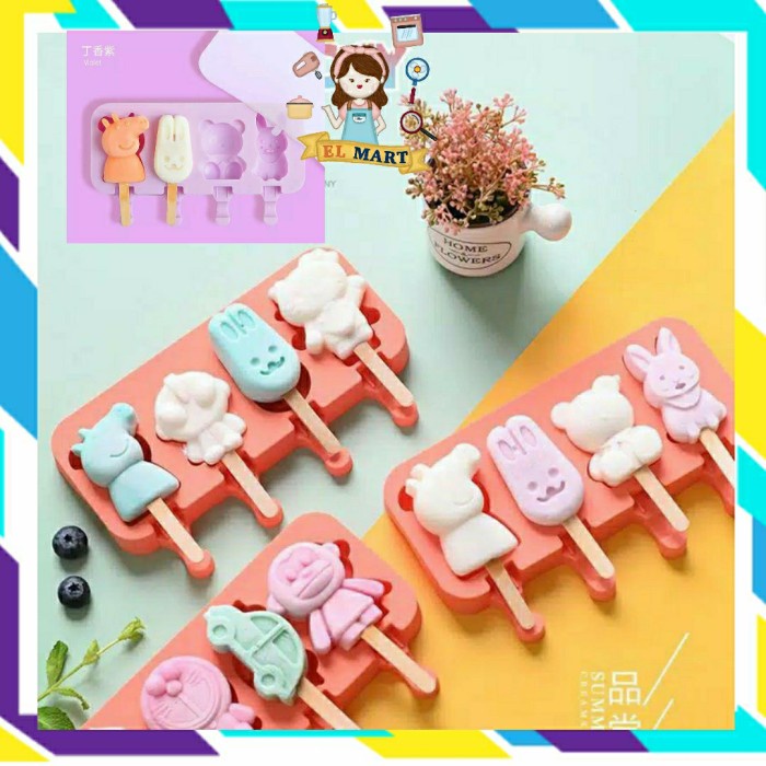 Cetakan Es Krim Silikon CES03 Karakter Jelly Pudding Popsicle Silicone Cetakan Es Lilin Ice Cream Stick