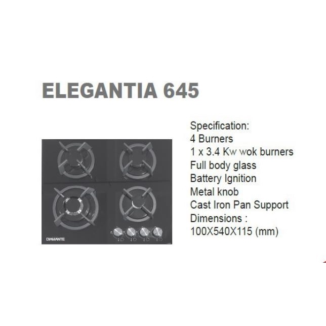 Kompor tanam diamante Built in Hob Type Elegantia 645 4 tungku