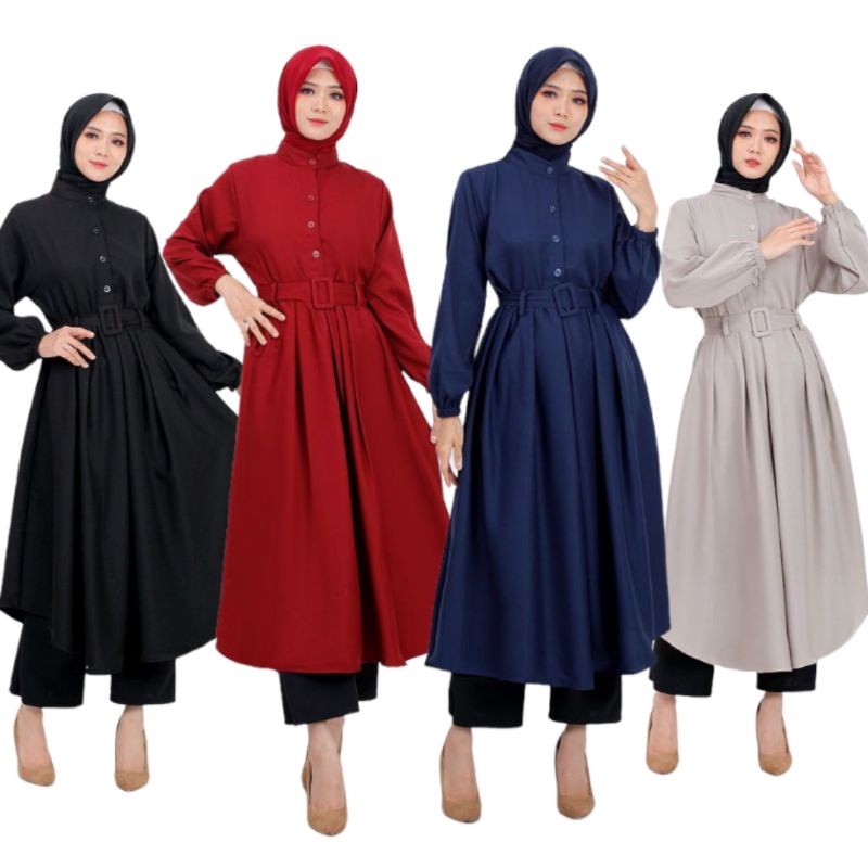 LONG TUNIK WANITA BUSUI + GESPER A806/8099(BAHAN MOSCREPE PREMIUM)