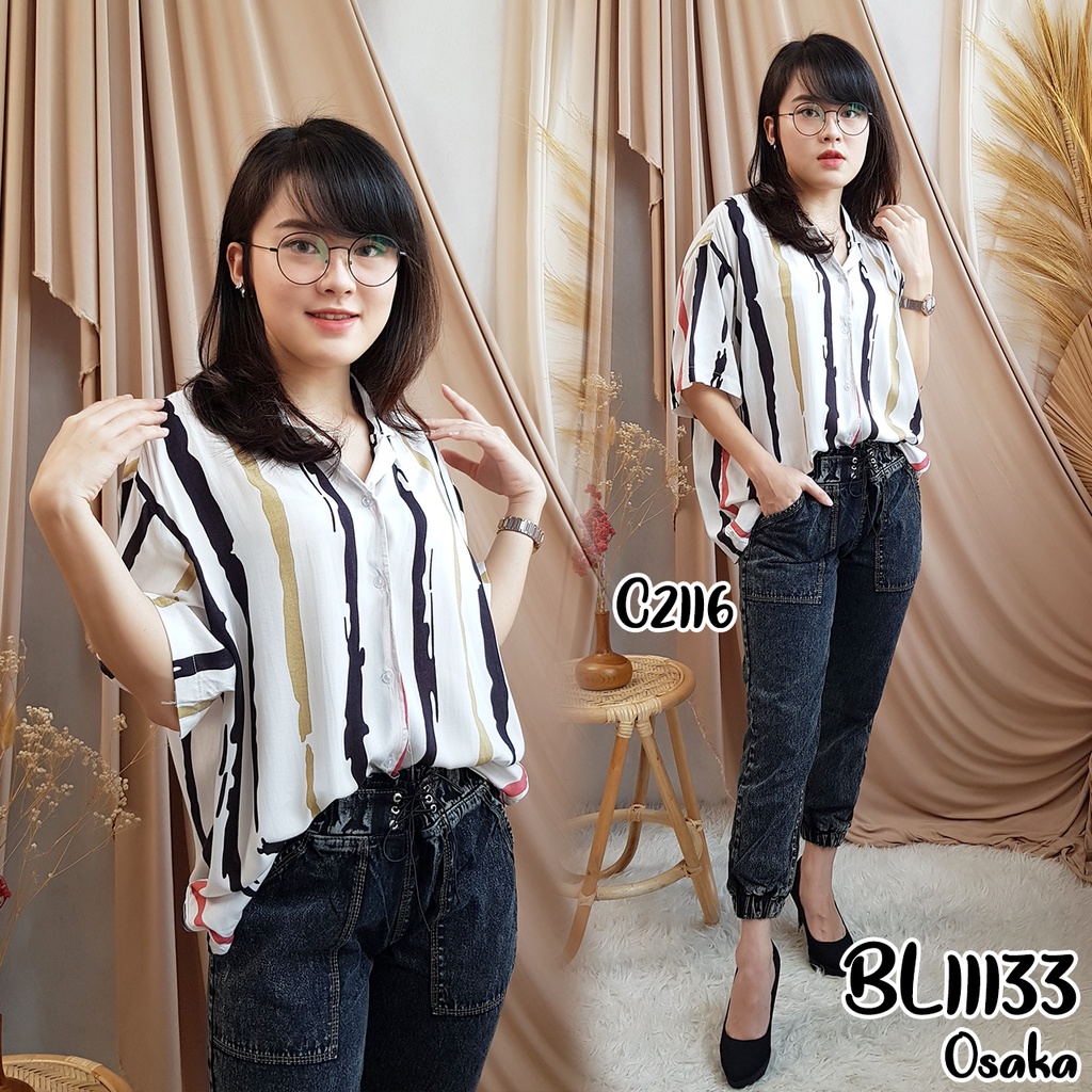 Kemeja wanita Rayon motif kemeja wanita lengan pendek casual BL11133 11133-*