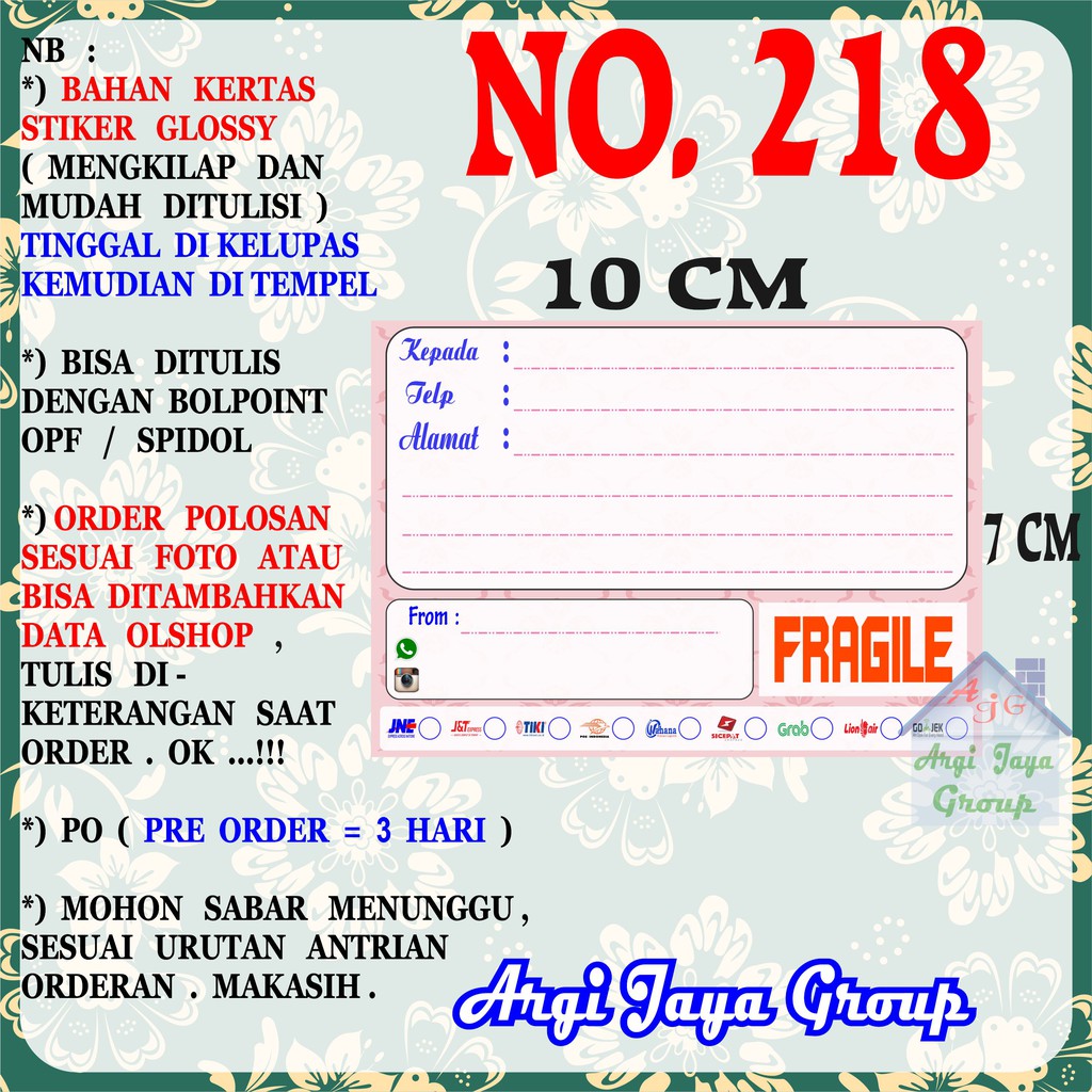

Stiker Pengiriman - Sticker Alamat Olshop Murah Nomer 218 - 10x7 cm - Glossy