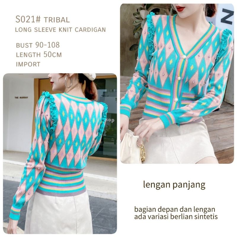 MDLV ~ S021 TRIBAL LONG SLEEVE KNIT CARDIGAN KOREA STYLE / KARDIGAN KOREA TERBARU / FASHION IMPORT