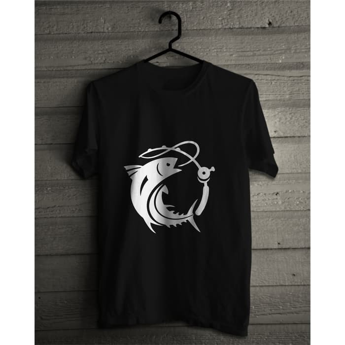 Kaos Mancing Logo Ikan T-Shirt Distro Fishing Baju Mancing Hitam -