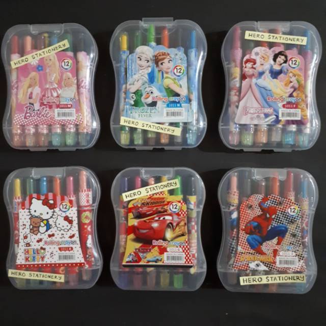 

Krayon putar mini karakter casing lipat 12 warna