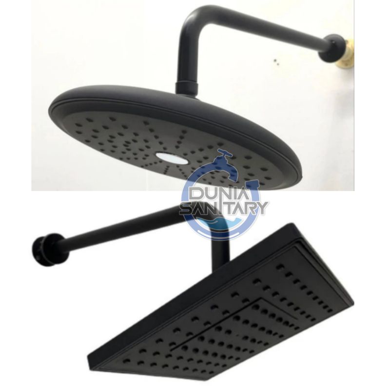 Wall shower Kotak dan Bulat Hitam Black Rain shower 8inchi