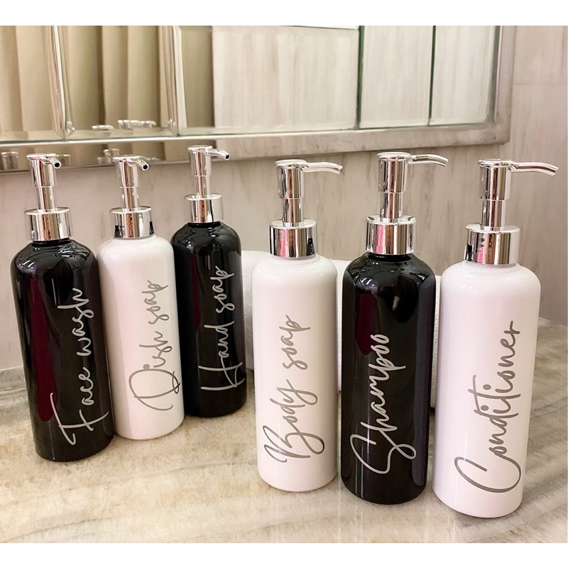 botol 250ml HITAM/PUTIH glossy font SILVER EDITION pump luxury . aesthetic bottle minimalist refill organizer tempat sabun cair isi ulang estetik