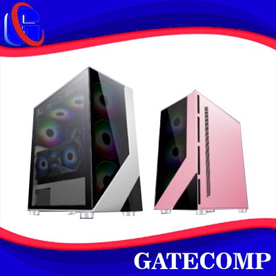 ENLIGHT RAMPAGE TEMPERED GLASS GAMING CASE (BLACK pink or BLACK White)