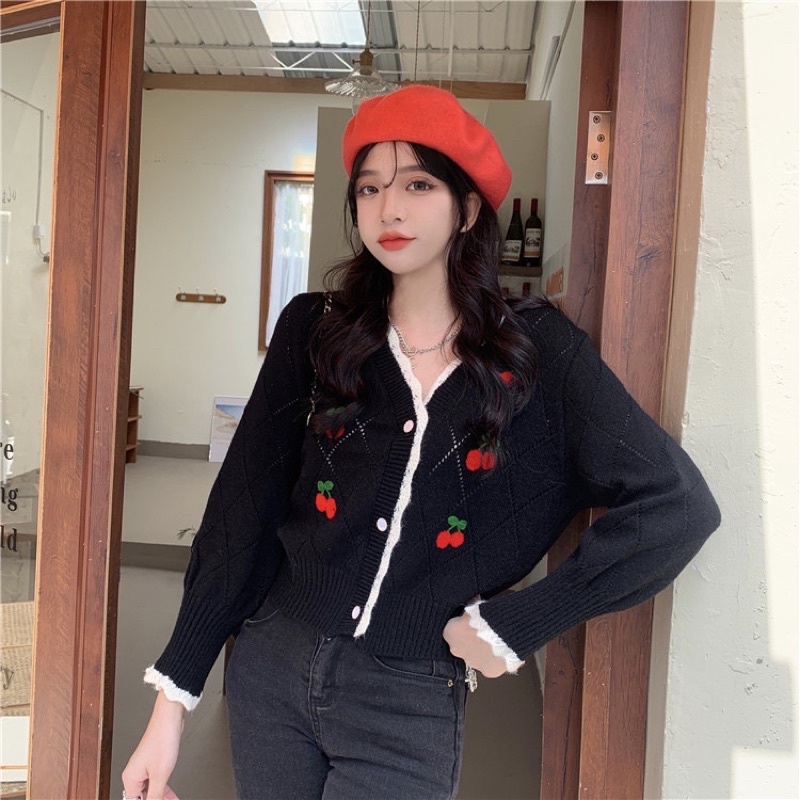 CARDIGAN OUTER WANITA  KNIT CHERRY JAKET CEWEK MX951